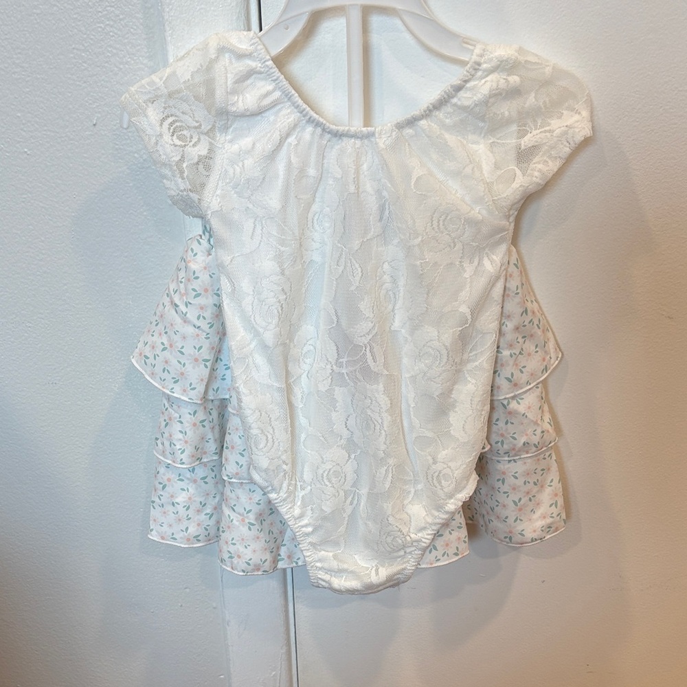 White Lace Onesie with Floral Skirt Kids Matching Set
